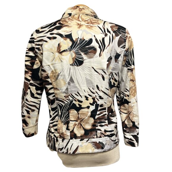 BELLISSIMA 🇨🇦 Bomber Jacket Abstract Floral Animal Print Size 10 Brown - Picture 4 of 10